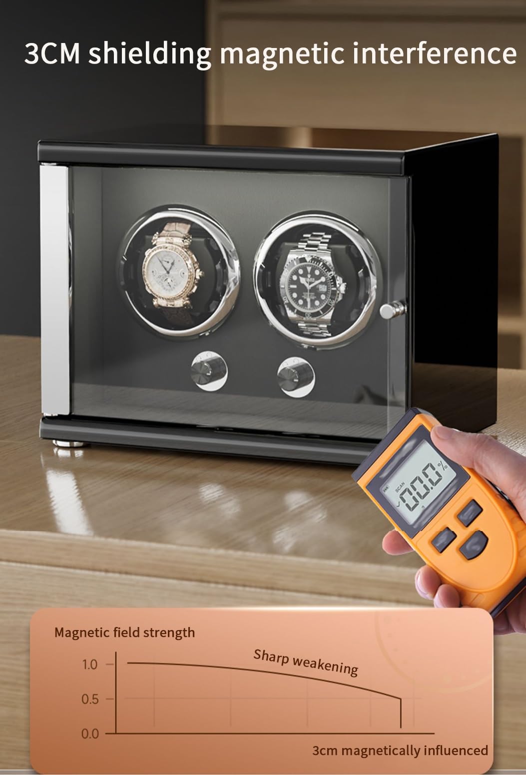 Kronleuchter Uhr Wickler für automatische Uhren Ultra ruhiger Motor für 6 automatische Uhren mit LED-Leuchten weiche Flexible Uhren-Kissen-Aufbewahrungsbox, Black-6+0 Kronleuchter
