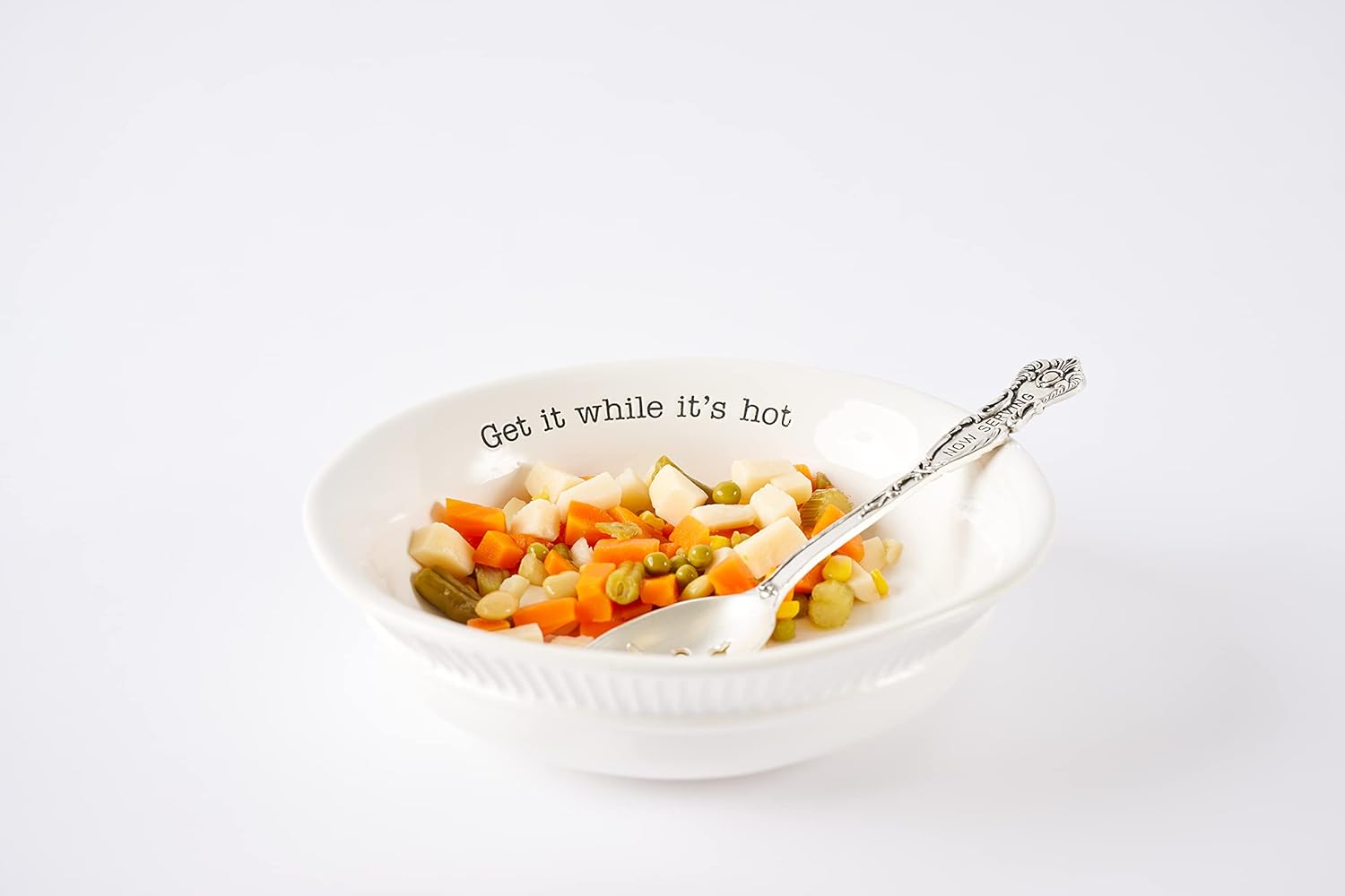 Uр Tо 40% оƒƒ Mud Pie, White Vegetable Serving Bowl Set with Slotted Spoon, 9x6.5x2.5