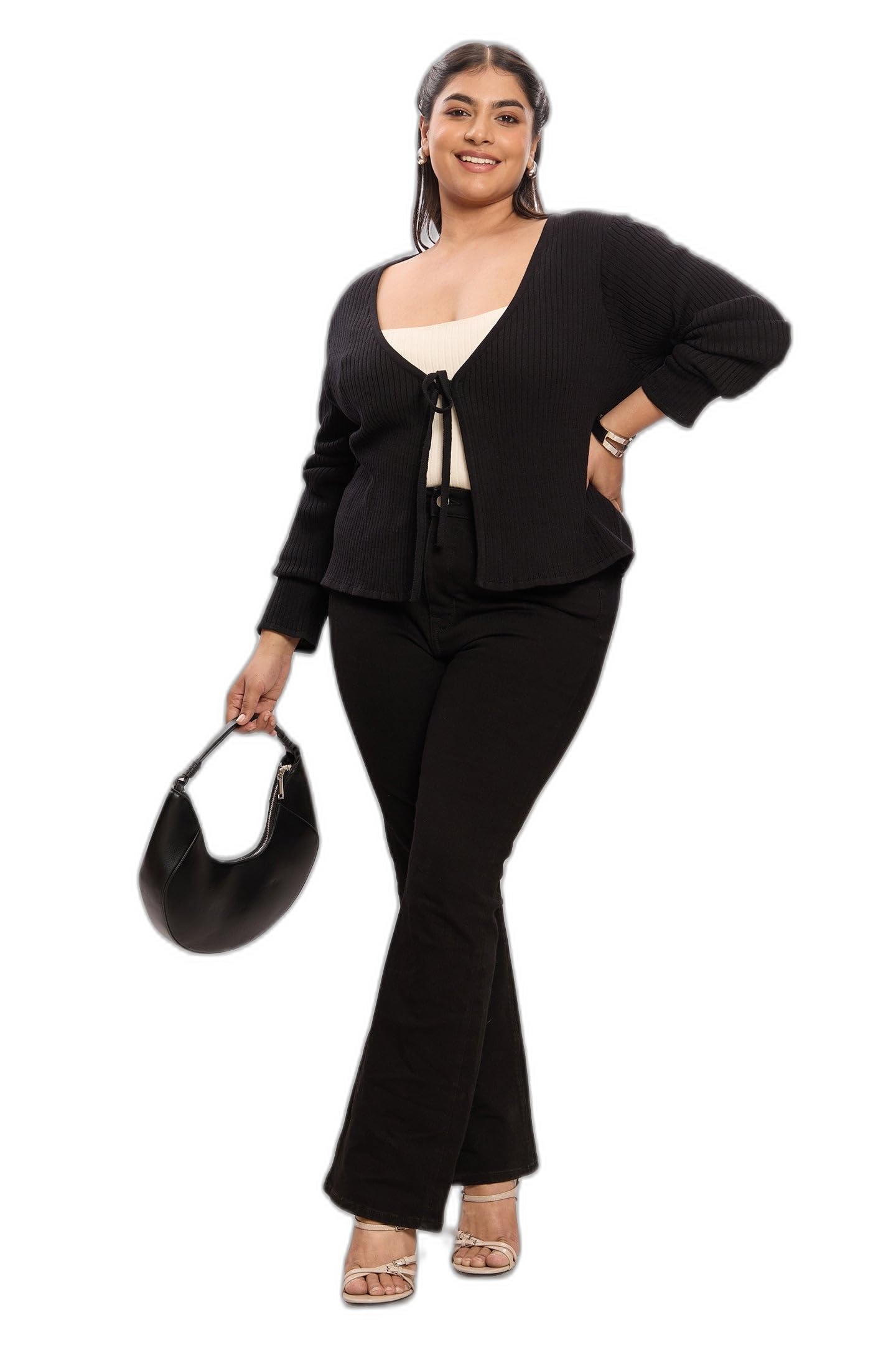 beyond the curve - virgio Beyond the Curve by VIRGIO Women’s Black Tie-Up Front Shrug Cardigan | Regular Fit Full Sleeve Layered Outerwear for Airport Styling Travel Casual Outings & Contemporary Fashion Looks-picture-10