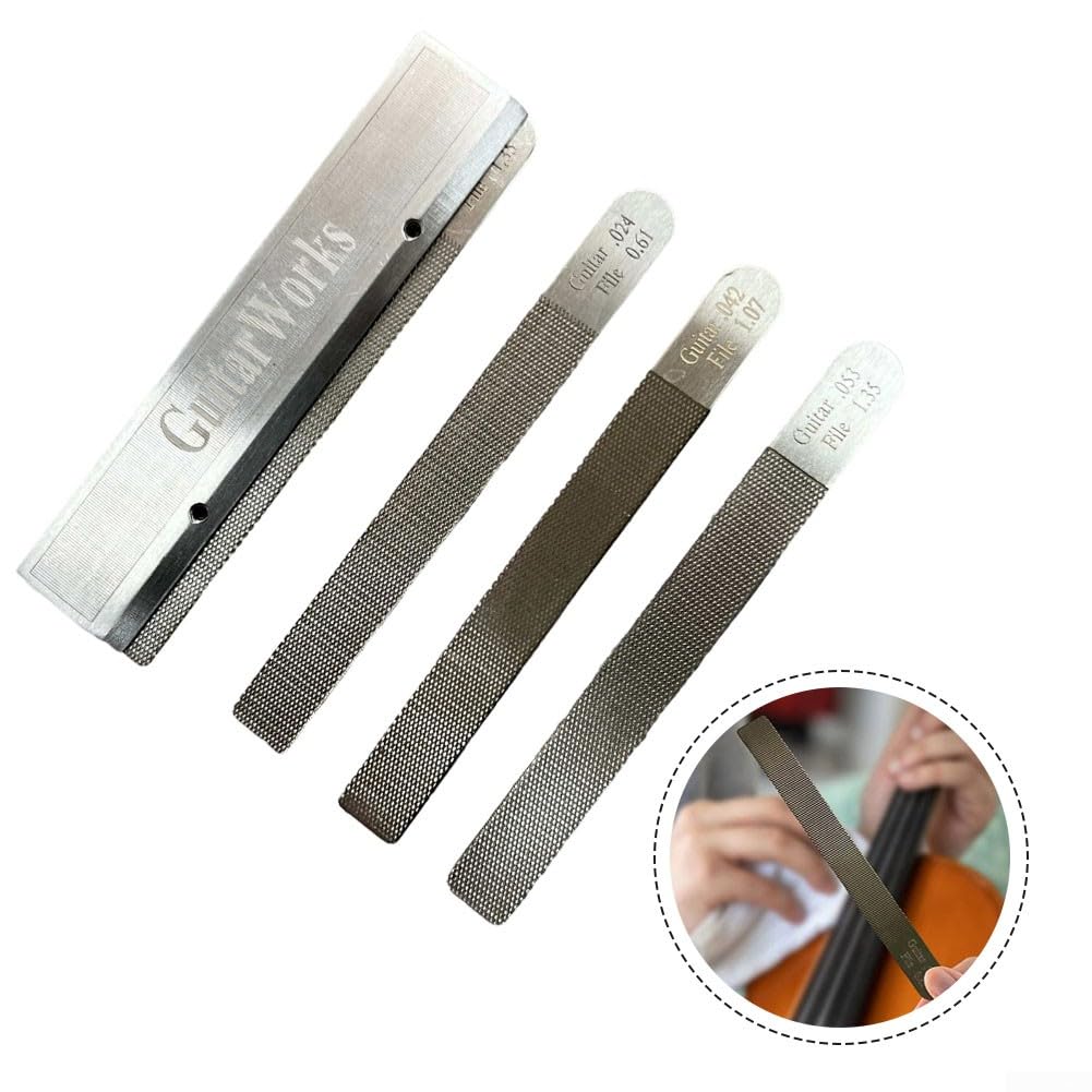 Juego de 4 herramientas Luthier para guitarra, limas de tuerca de traste de guitarra, limas de ranura de corona, protectores de reparación de lijado