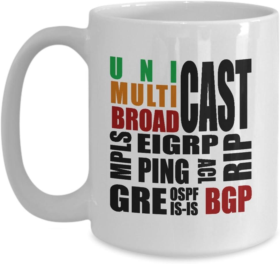 Network Engineer Mug Funny Router Technology Name Mpls Bgp Ospf Eigrp Acl Is-Is Rip Unicast Broadcast Multicast for Network Engineer