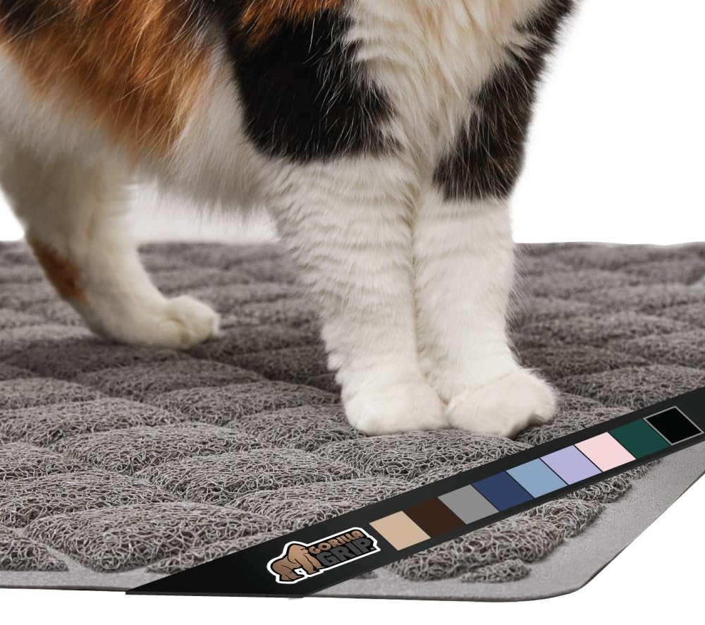 GORILLA GRIP Cat Litter Box Mat, Water Resistant, US Designed Kitty Litter Trapping Mats, Easy to Clean, Scatter Control, Less Mess and Clean Floors, Kitten Supplies for Indoor Cats, 24x17 Grey