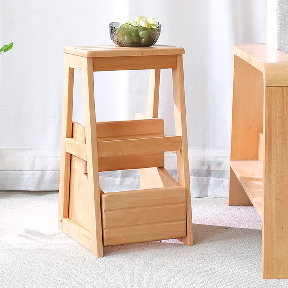 3 Step Wooden Folding Step Stool with Shoe Storage Sturdy and Portable Library Ladder for Indoor/Outdoor Use Holds up to 300lbs