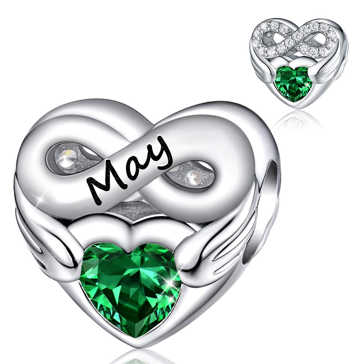 FOREVER QUEENBirthstone Charms for Charms Bracelet- 925 Sterling Silver Love Heart Beads Infinite Love Charms, Happy Birthday Charms for Bracelet and Necklace