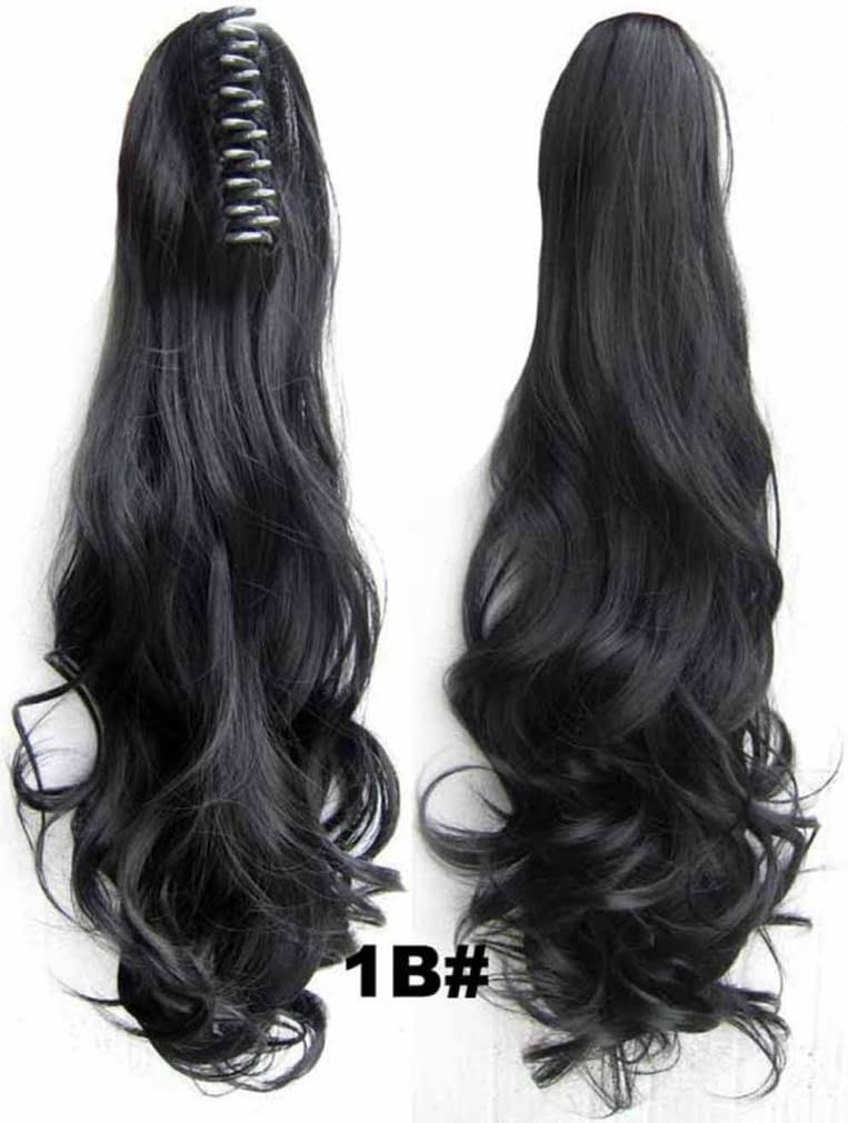Queen Wig Long wave Ponytail Claw Clip in on Hair Piece Extension Hairpiece - #1b Natural Black