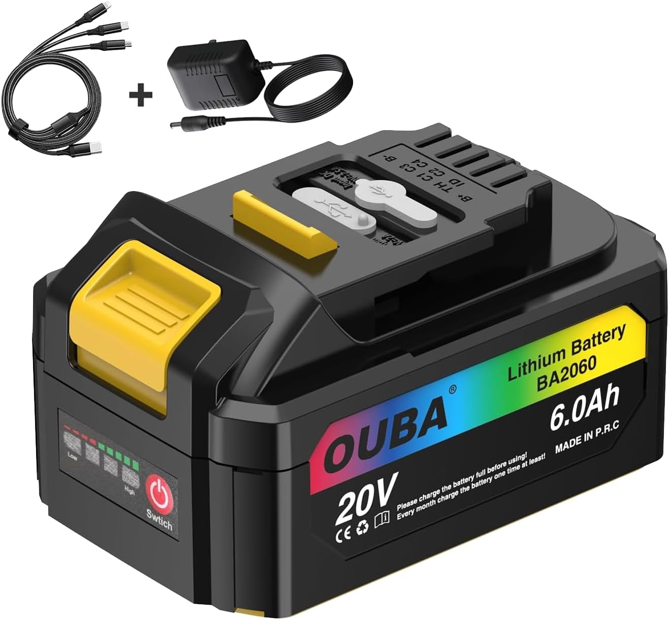 20V Max Battery Replacement for Dewalt 20V Battery with USB C Multi Charging Cable & DC Power Adapter, 6000mAh Lithium Ion Battery Compatible with 20V Dewalt Cordless Tools and Chargers (6.0Ah Battery (1Pack)) Thumbnail