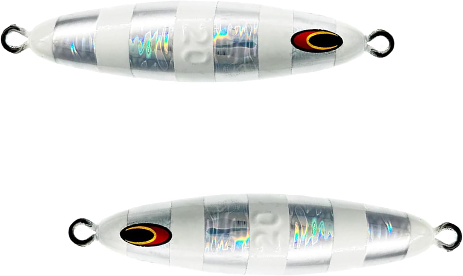 5.5" Eddie Bomb Vertical Flat Fall Tuna Jigs 20oz, 2 Pcs Silver Zebra Glow, Unrigged, for Heavy Bluefin Jigging, Includes Streamlined Glow Design