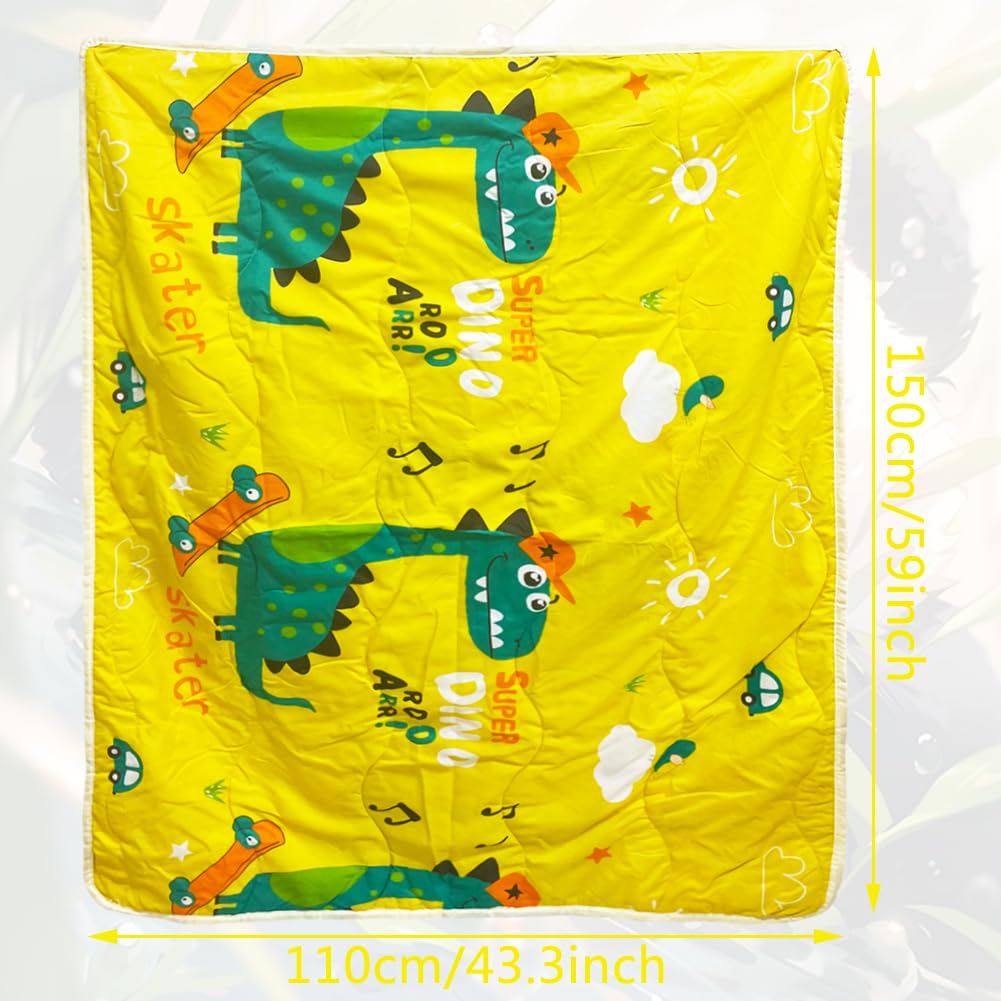 Trapunta estiva per bambini, con aria condizionata, coperta rinfrescante dinosauri gialli, morbida, 110 x 150 cm