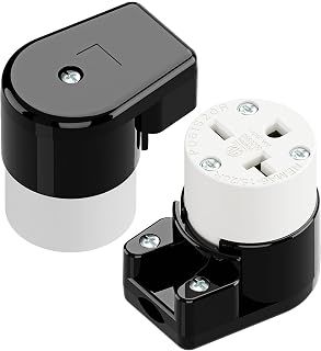 (2PACK) Right Angle NEMA 6-20R Female Socket, 20Amp/250Volt, NEMA 6-15R 15A/250V ETL Listed Heavy Duty 3-Prong Female Straight Blade Connector, Industrial Grade Cord End Socket, Black/White