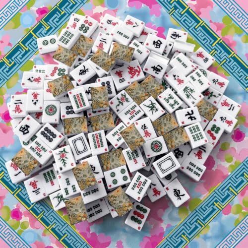 VETEB American Mahjong Tile Set White Birds Mountain Waterfall Peonies Pine Tree Golden Sunrise 166 Acrylic Mahjong Tiles 1.4" Large Mahjong Game Set with Bag and Accessories for Gift Travel Party - Image 8
