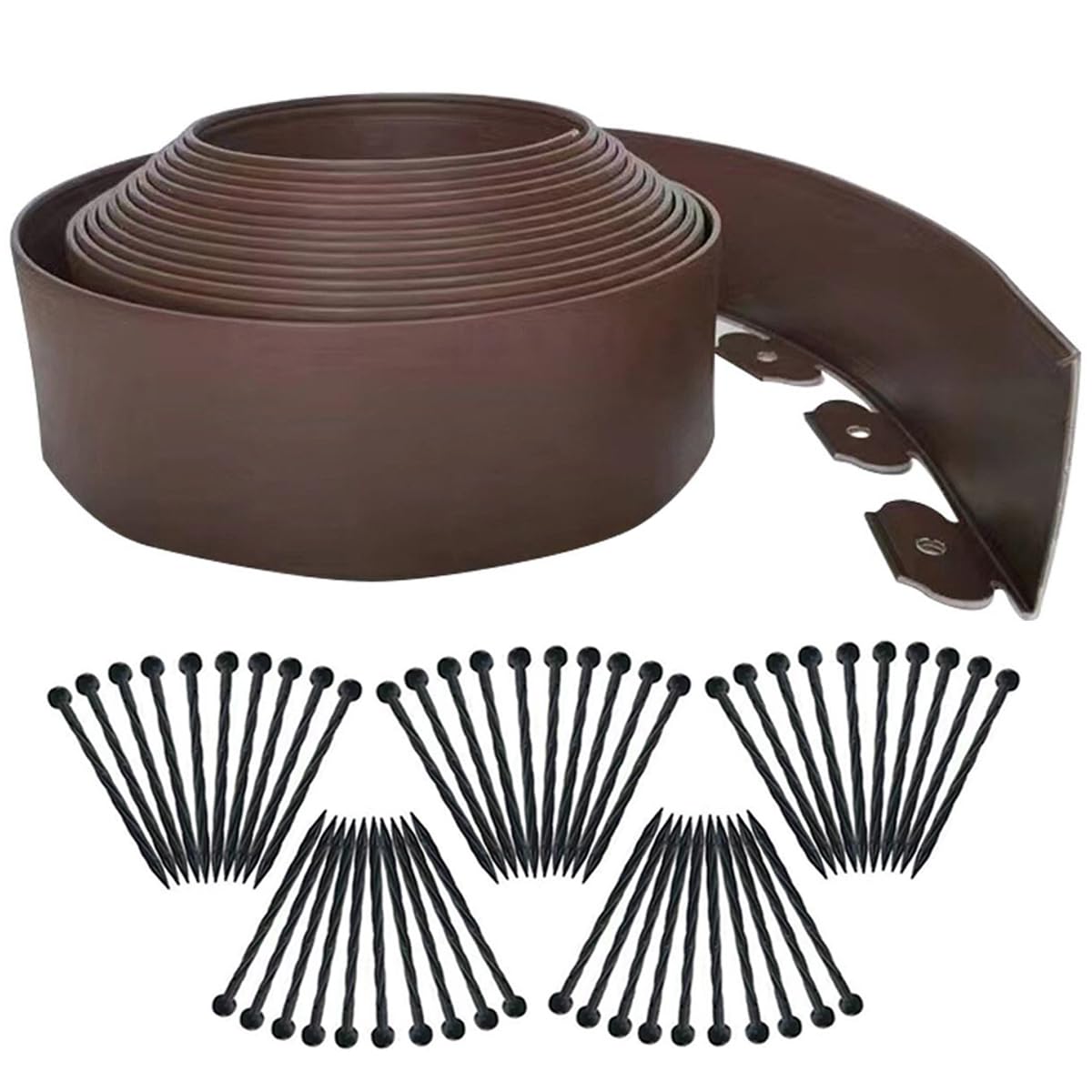 10M Garden Edging Borders,Lawn Edging Border[Extra Tall 4IN High] with 50pcs Stakes Flexible Landscape Edging Kit,Mini Plastic Fence for Yard,Landscaping,Flowerbeds,Grass,Tree -Brown — image 1