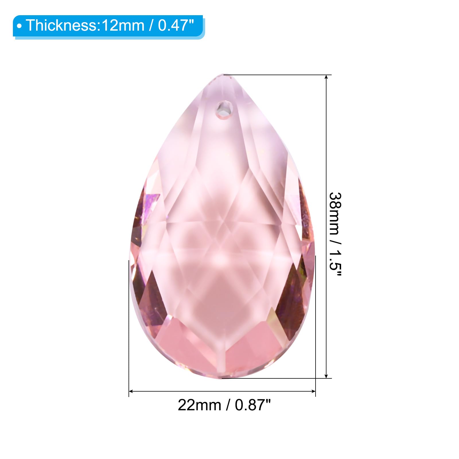 PATIKIL K9 Crystal Pendants Teardrop Beads, 10 Pack 38mm Chandelier Prisms Parts Hanging Beads DIY Lamp for Arts Crafts Decoration Pink - Image 2