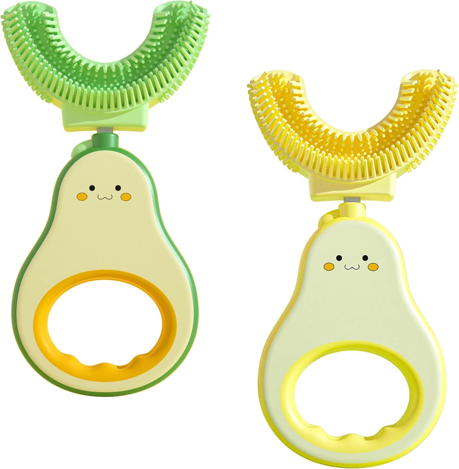 RAXIFU 2 Pack Toddler Toothbrush for Age 2-6 Years,Kids Toothbrush for 1-7 Years Children, U-Shape Extra Soft Toothbrush for Children (Pear Green-Yellow)