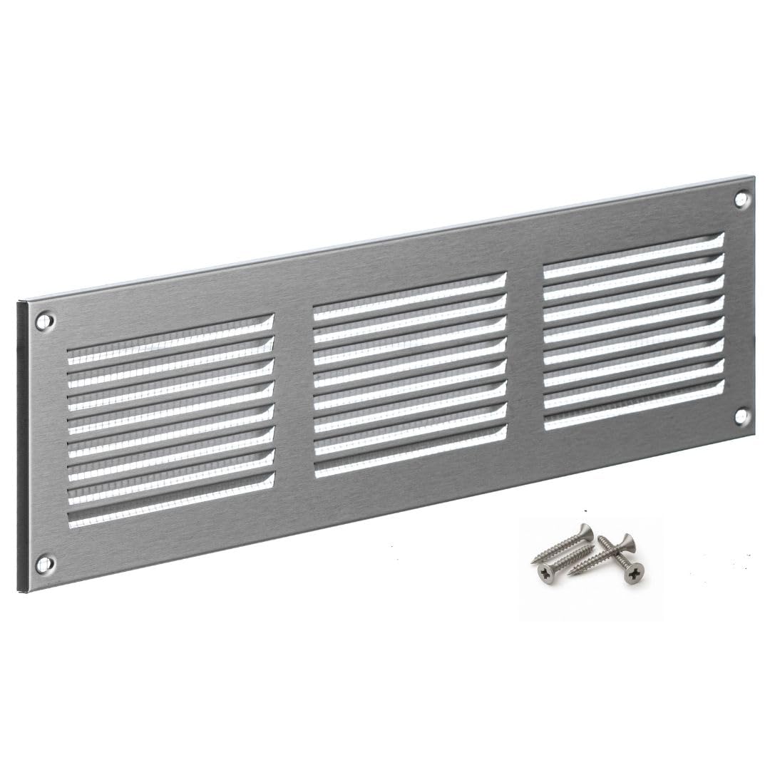 Steinberg14 Stainless Steel Ventilation Grille 300X100 Mm With Insect Screen For Wall, Door Or Ceiling, 12X4 In