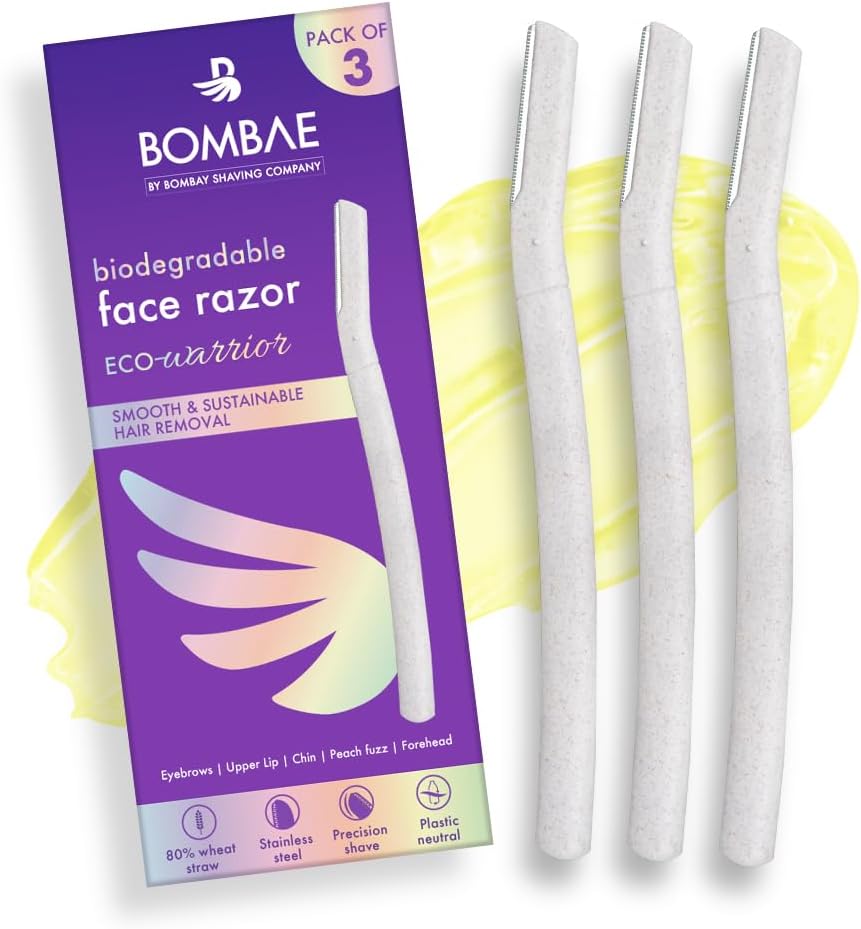 Reusable & Biodegradable Face & Eyebrow Razors for Women - 3 | Instant Glow & Painless Hair Removal | For Eyebrows, Upper Lip, Chin, Peach Fuzz, Forehead, Unibrow, Sideburns | Dermaplaning tool | Korean Skincare| Safe For all Skin Types