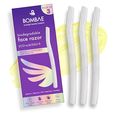Bombae Reusable & Biodegradable Face & Eyebrow Razors for Women - 3 | Instant Glow & Painless Hair Removal | For Eyebrow