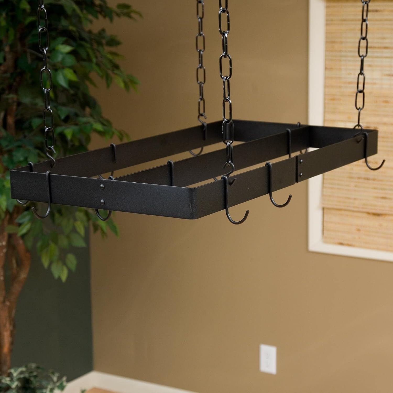 Rogar Black Rectangular Pot Rack with Centerbar