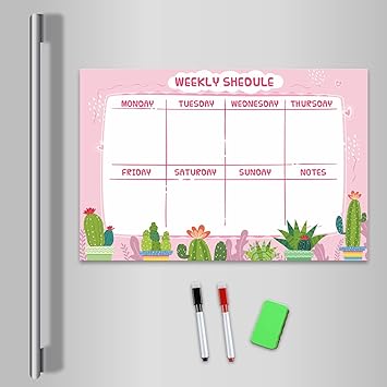 Yey Magnetic Weekly Planner & Organizer, Magnetic Whiteboard Dry Erase Color Sheet for Fridge, Daily Task Planner and Organisers for Refrigerator (18x12 inch). Includes 2 Markers & 1 Duster