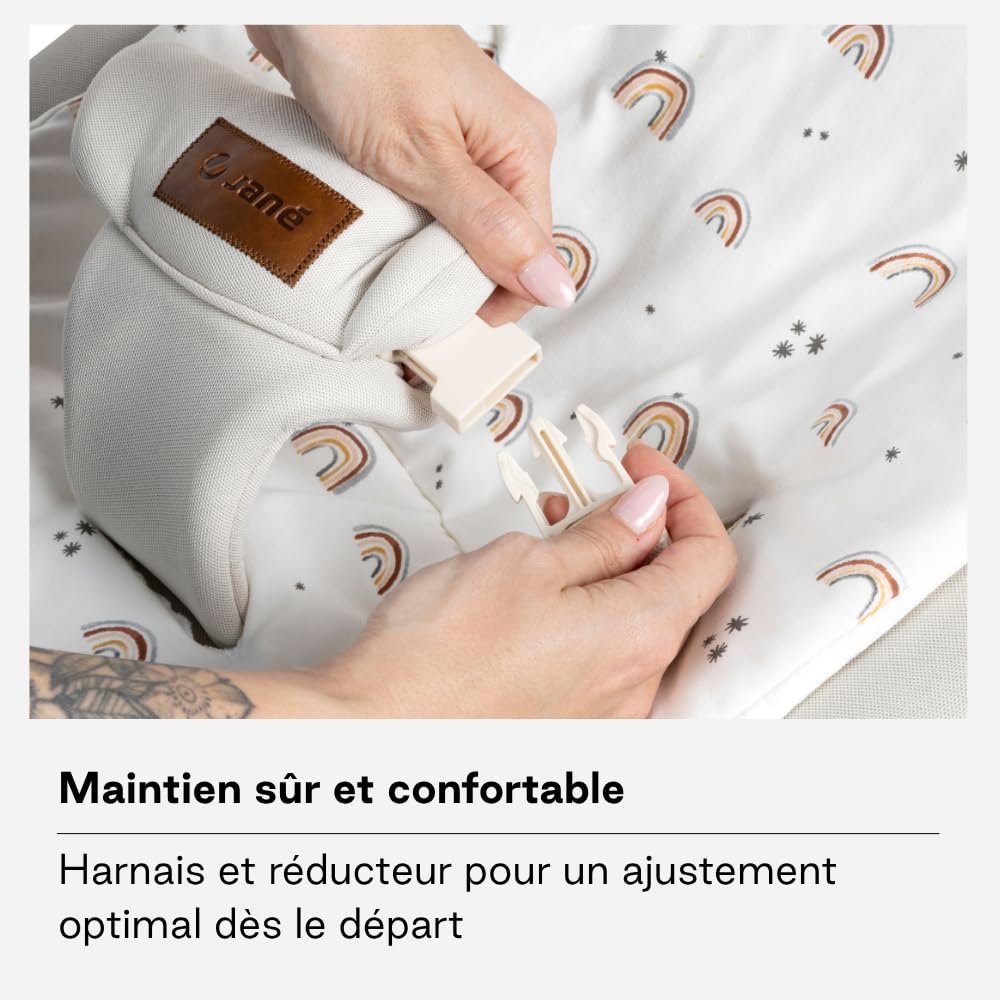 Jané Light, Transat Bébé dès la Naissance, Transat Ultraleger avec Balancement Naturel, Arche de Jeux et Réducteur, Housse Déhoussable et Lavable, Beige