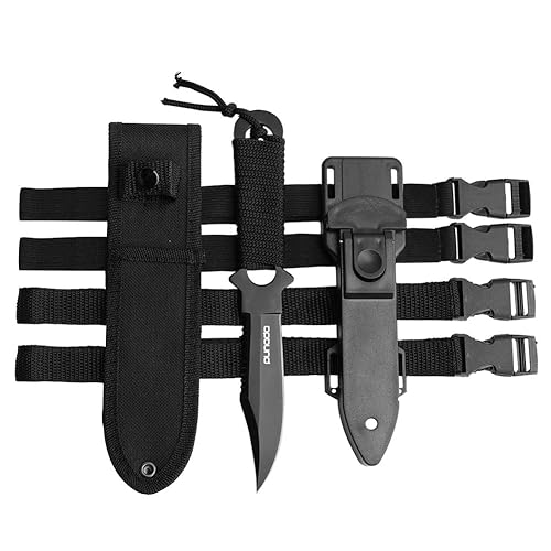 Cuchillo de Buceo - Cuchillo de Submarinismo con funda, 2 tipos de funda 2 pares de correas para muslo y pierna, cuchillos de buceo de alta calidad en negro para pesca submarina, snorkel