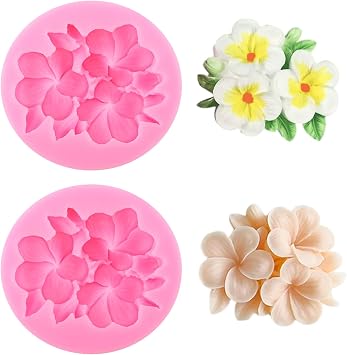Flower Silicone Mold Set 2 Pack, 3D Plumeria Flower Molds, Finished Size Approx 2.17 x 1.77 x 0.67 in, Mold Size 2.76 x 2.56 x 0.67 in, for Soap Wax Resin Clay Crafts