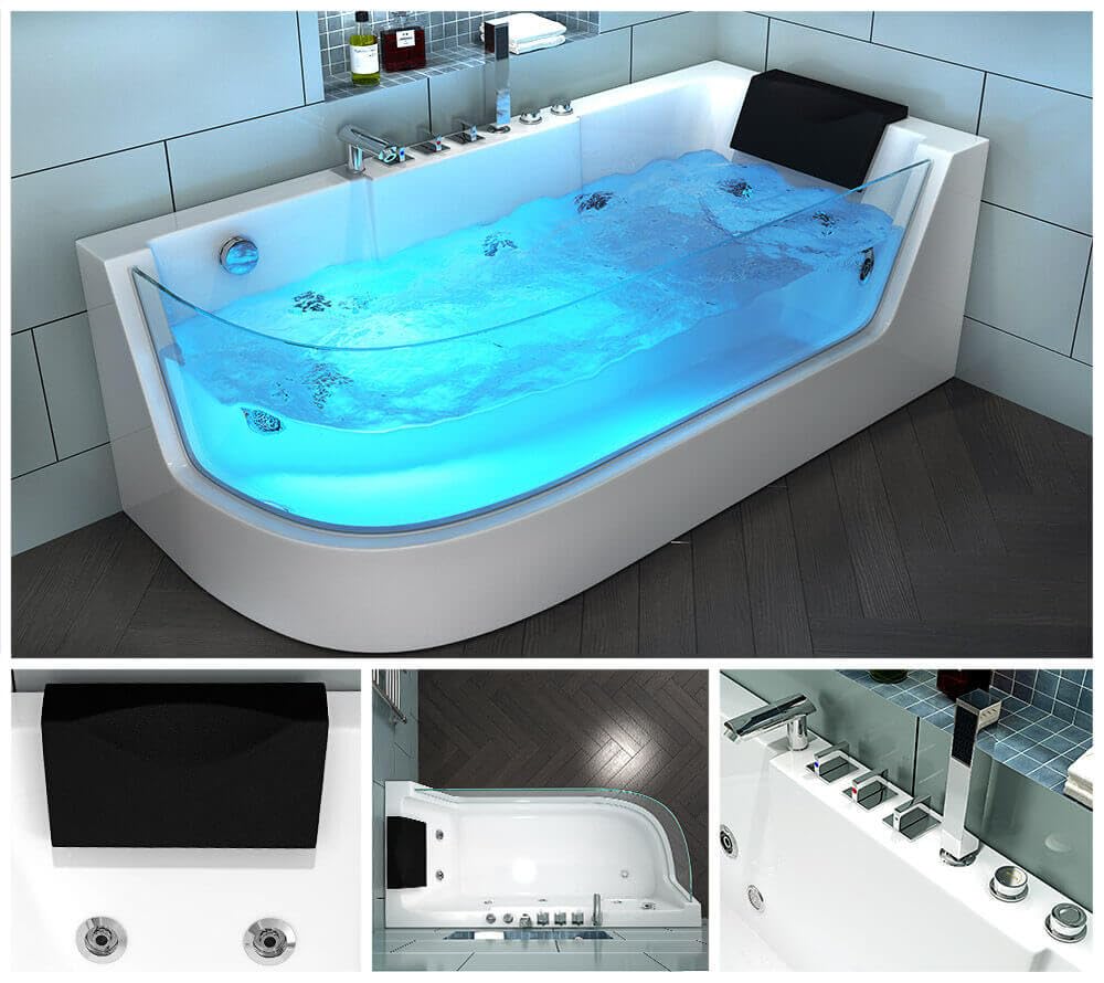 HOME DELUXE - Vasca idromassaggio - CARICA Links bianca con riscaldamento e massaggio - Dimensioni: 170 x 80 x 59 cm I Vasca ad angolo, vasca da interno