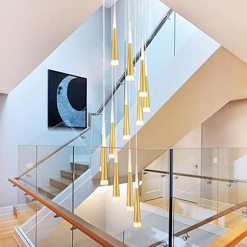 TTY Lámpara larga LED para escalera nórdica para sala de estar, edificio medio simple, moderna casa giratoria para interiores, lámparas dúplex