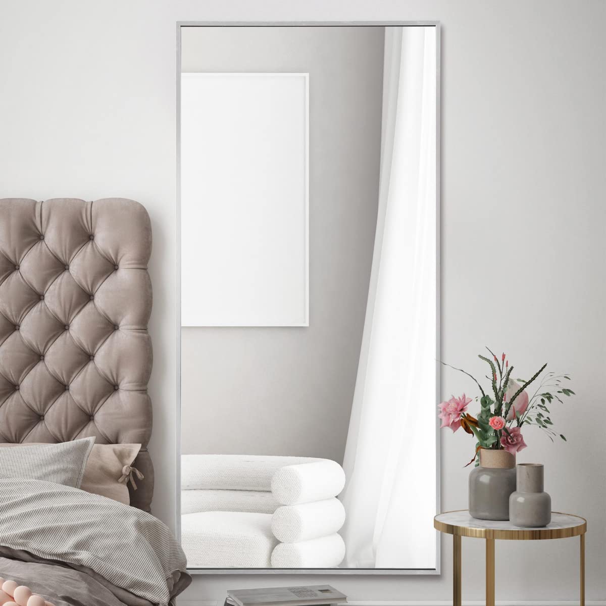 Mirroroutlet 174 X 85Cm The Artus - Silver Modern Aluminium Edged Wall Leaner Mirror 68" X 33" (174Cm X 85Cm) Silver Mirror Glass.…