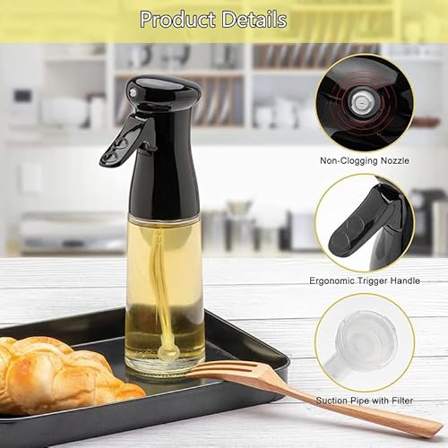 Honbuty Olive Oil Sprayer for Cooking, 200ml Glass Oil Dispenser Bottle Spray Mister, Refillable Food Grade Oil Vinegar Spritzer Sprayer Bottles for Kitchen, Air Fryer, Salad, Baking