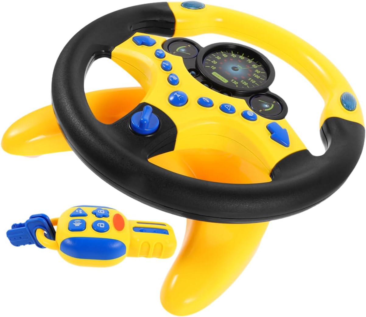 Toyvian Musical Steering Wheel Toy: Plastic Steering Wheel Toy with Car Key, Simulated Driving Controller - Lights & English Music Effect - Early Educational Fun for Kids (Battery Not Included