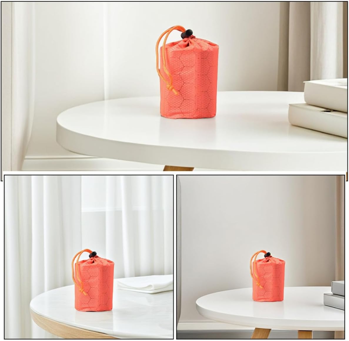 3pcs Outdoor Camping Compression Stuff Sack Drawstring Storage Bags Waterproof Dustproof Orange Silver Fabric for Hiking Backpacking Gear