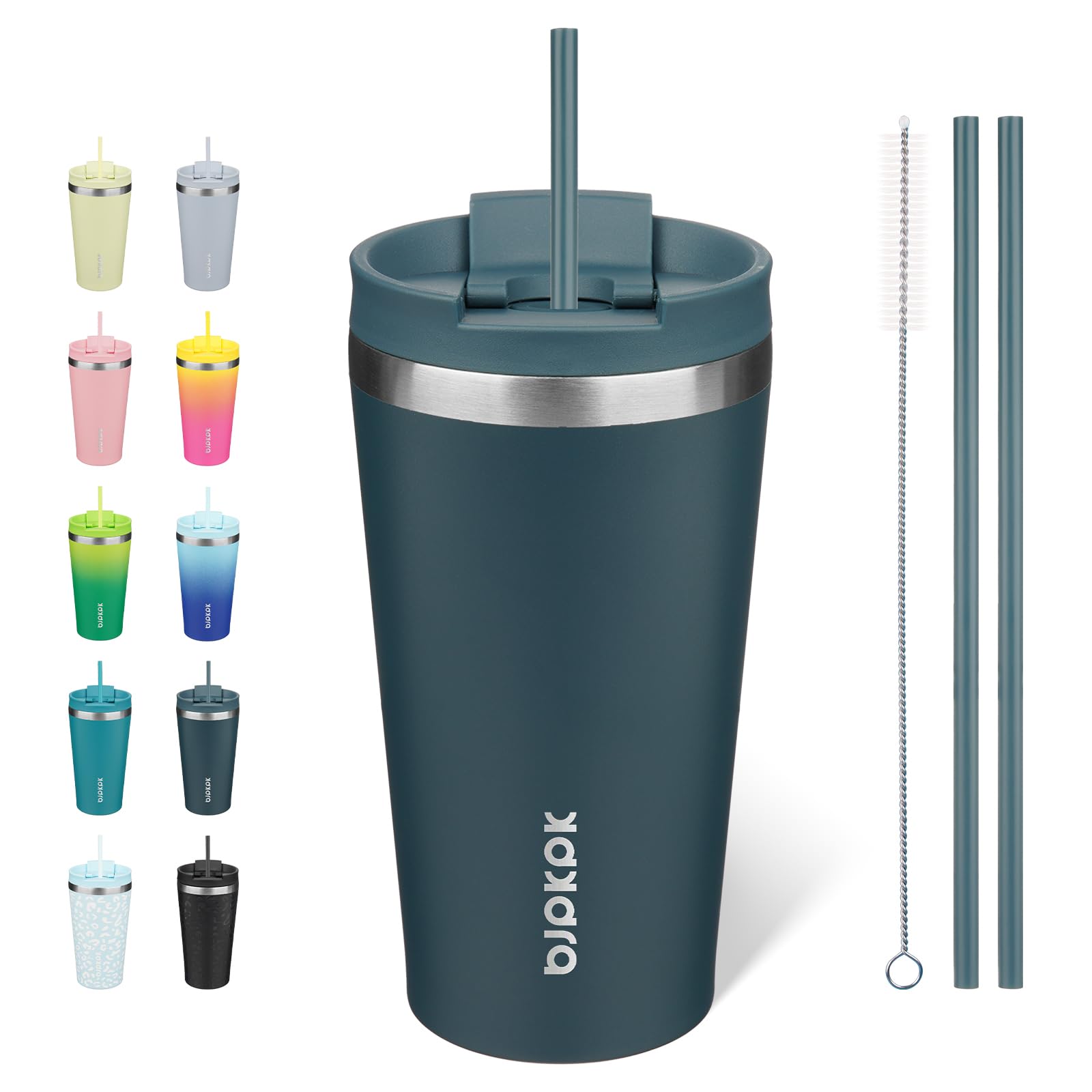 BJPKPK 18 oz Coffee Tumbler with Straw, Insulated Stainless Steel Cup