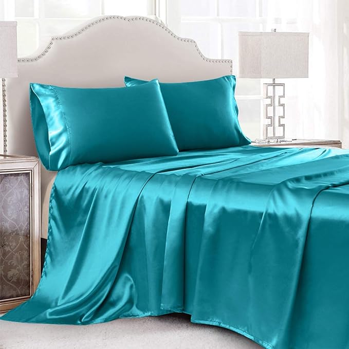 Cobedzy 4 Piece Luxury Satin Sheets Queen Size, Satin Bed