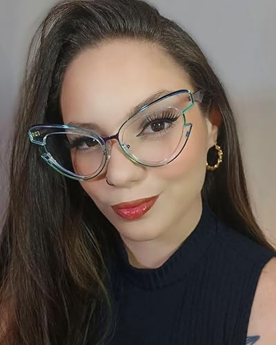 Miniatura 9 de VOOGLAM Elegantes gafas de bloqueo de luz azul de ojo de gato de gran tamaño para mujer, antifatiga ocular, gafas UV Jazzy