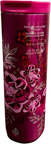 Starbucks Vaso caliente de 16 oz de acero inoxidable, diseño floral rosa