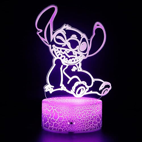 Miniatura 1 de Figura de anime de Lilo and Stitch de dibujos animados Kawaii Stitch con ilusión óptica 3D LED para decoración de dormitorio lámpara de mesa para