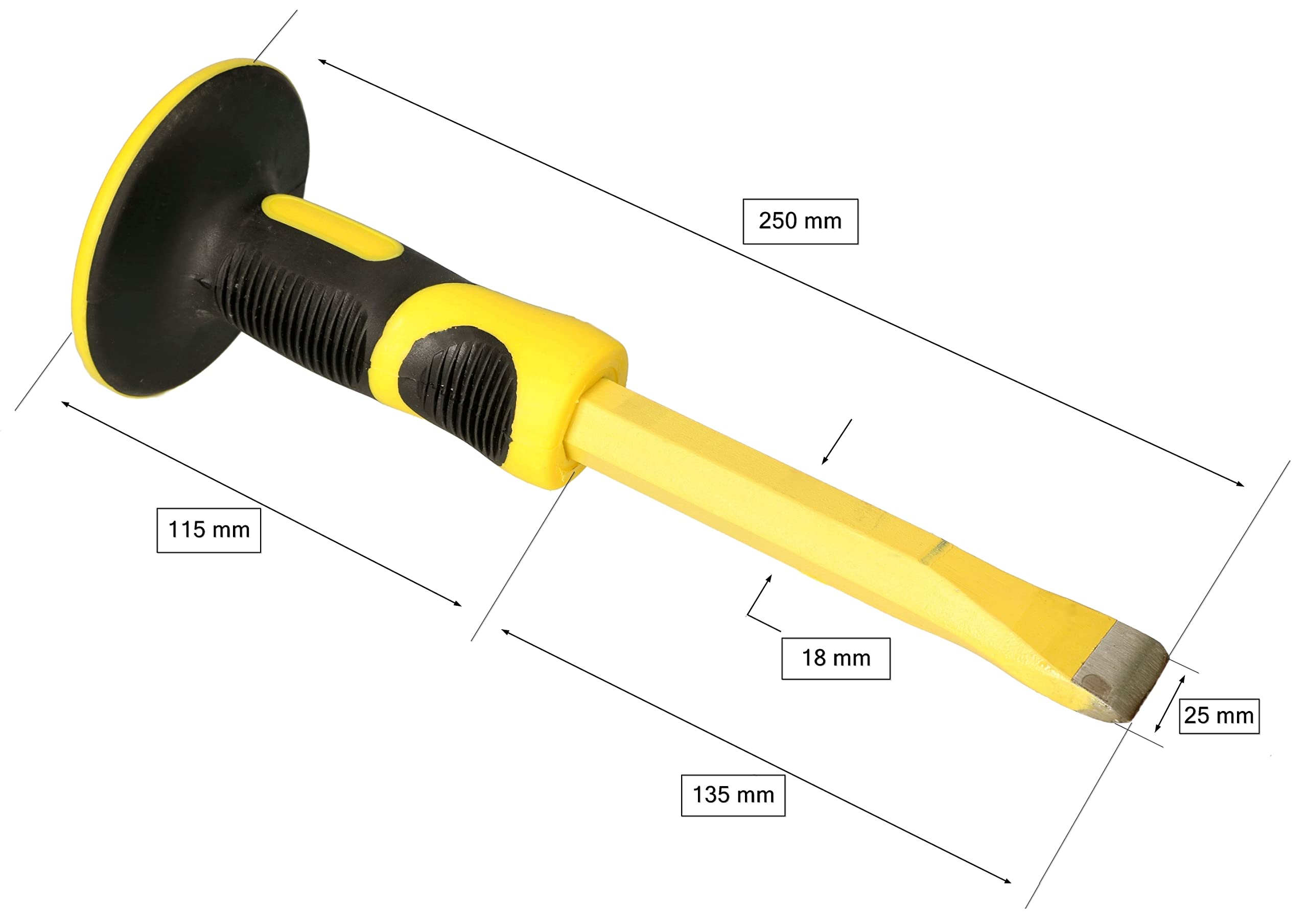 Kotarbau® - Scalpello da muratore con protezione per le mani, 250 x 18 mm, piatto