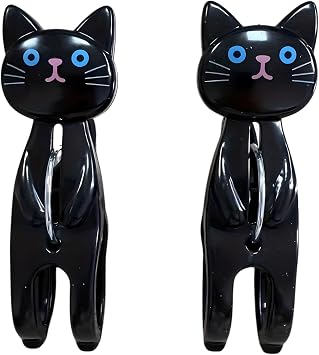 Black Cat Shaped Beach Towel Latch, Plastic, Strong Grip, Set of 2