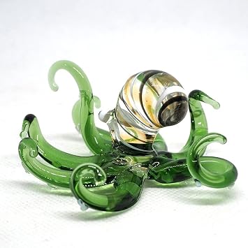 Sea Octopus Glass Figurine Ornament Decor Gift Miniature Hand Blown Green Coastal Style Home Collectible