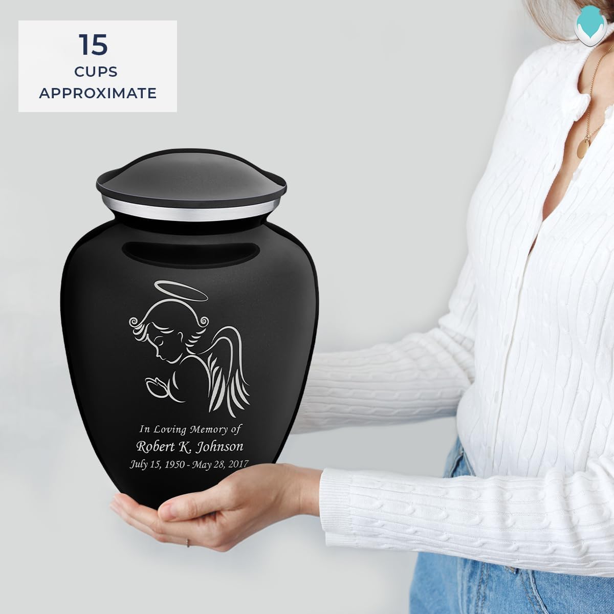 Geturns - Adult Personalized Angel Cremation Urns for Human Ashes I Large Black Funeral Urn for Men and Women I 200 lbs