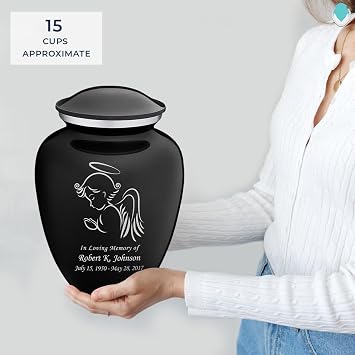 Geturns - Adult Personalized Angel Cremation Urns for Human Ashes I Large Black Funeral Urn for Men and Women I 200 lbs
