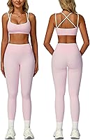 ABOCIW Color Block 2-Piece Workout Set for Women: Strappy Padded Sports Bra & High Waist Tummy Control Leggings Yoga Pilates Gym Outfits