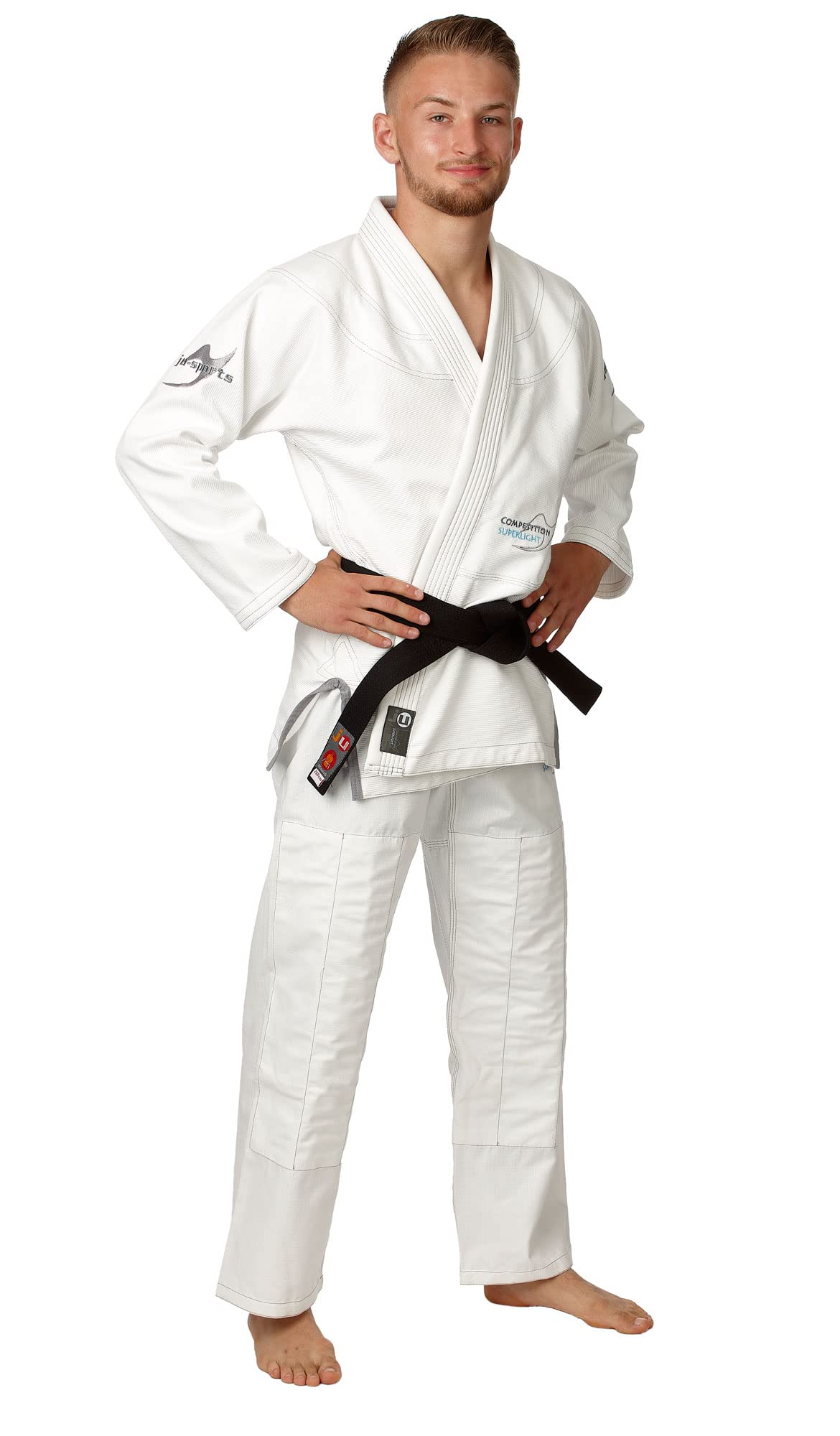 Ju-Sports BJJ Gi Herren Pearl Competition superlight weiß - Superleichter Brazilian Jujutsu Anzug mit kontrastierenden Nähten & Stickverzierungen, 100% Baumwolle