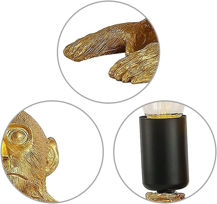 Monkey Wall Lamp, Monkey Shape Wall Light Vintage Retro Table Lamp for Bedroom, Office, Vintage Resin Hemp Rope Wall Light Industrial Retro Edison Wall Lamp Fixture (Style1)