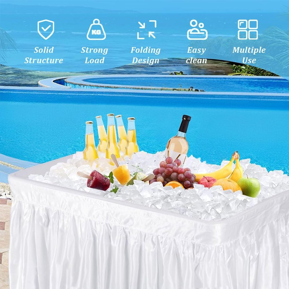 Folding Ice Bin with Drain, 5ft Portable Cooler, Foldable Party Ice Bin for Food Drink Beverage, No Assembly, Fill and Chill Table for Camping BBQ Outdoor
