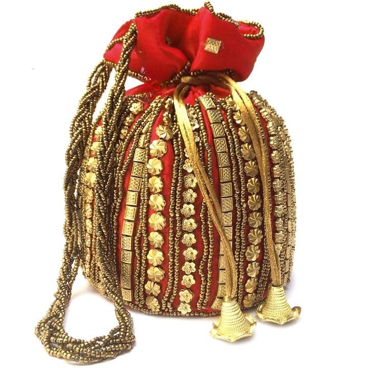 RKG HANDICRAFTS Designer Womens Royal Silk Potli Batwa Bag Bridal Purse Women handbag Shagun Pouch Return Gifts (Red) (B0CHJX6JG4) Amazon Price History, Amazon Price Tracker