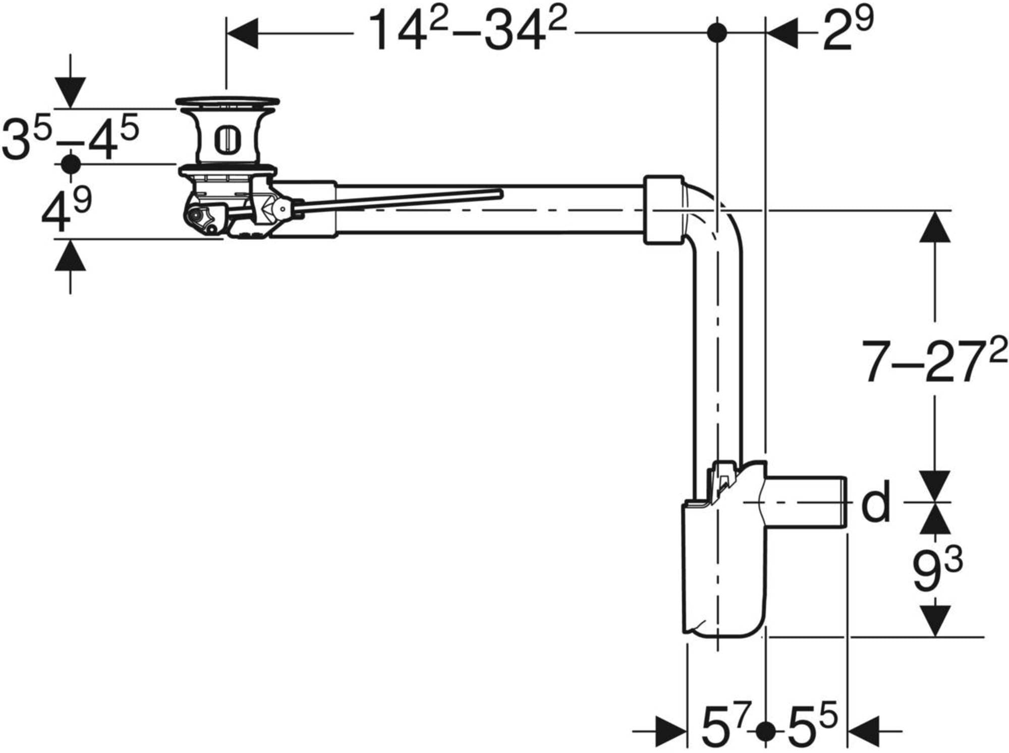 Geberit Clou Waschtischüberlauf mit Siphon, Hebel und Stopfen Chrom