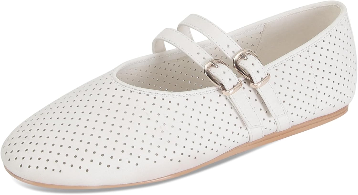 SOVANYOU Suede Mary Jane Flats for Women Perforated Round Toe Ballet Flats with Double Buckle Strap Breathable Mesh Ballerina Shoes - Image 3