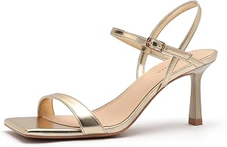 Womens Sandals Square Open Toe Strappy Sandals Ankle Strap High Heel Comfy Weddings Shoes
