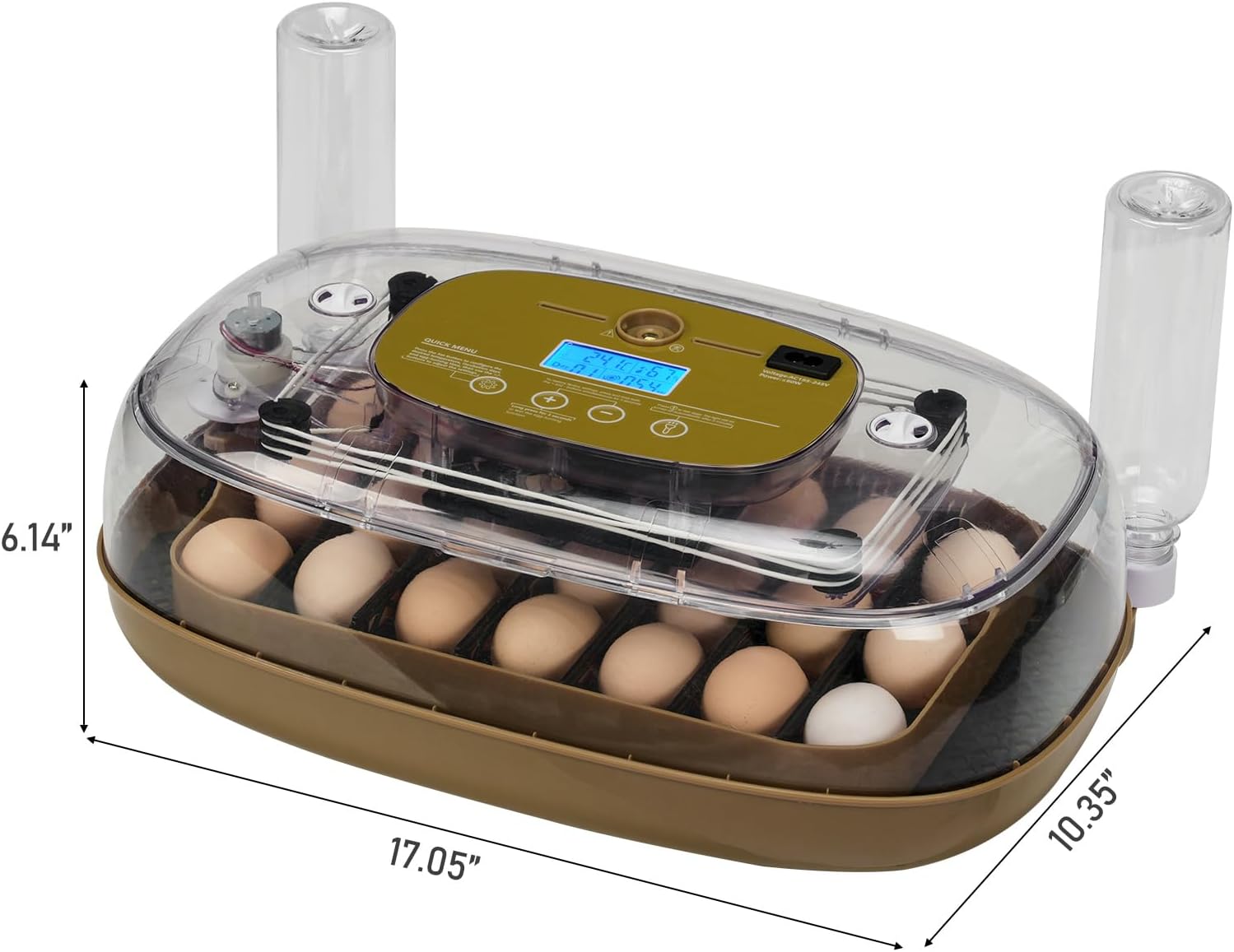 24 Egg Incubator with Automatic Egg Turning, 110V Digital Poultry Hatcher with LED Egg Candler, Temperature & Humidity Control, Auto Water Adding, for Chickens Ducks Quails, Khaki & Transparent